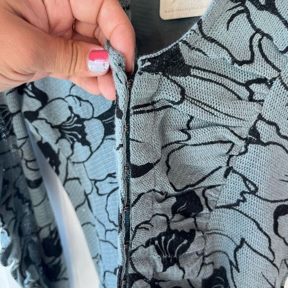 Nwt Free People Through the Meadow Ruched Mesh Top Steel Blue Long Sleeve - Picture 6 of 6